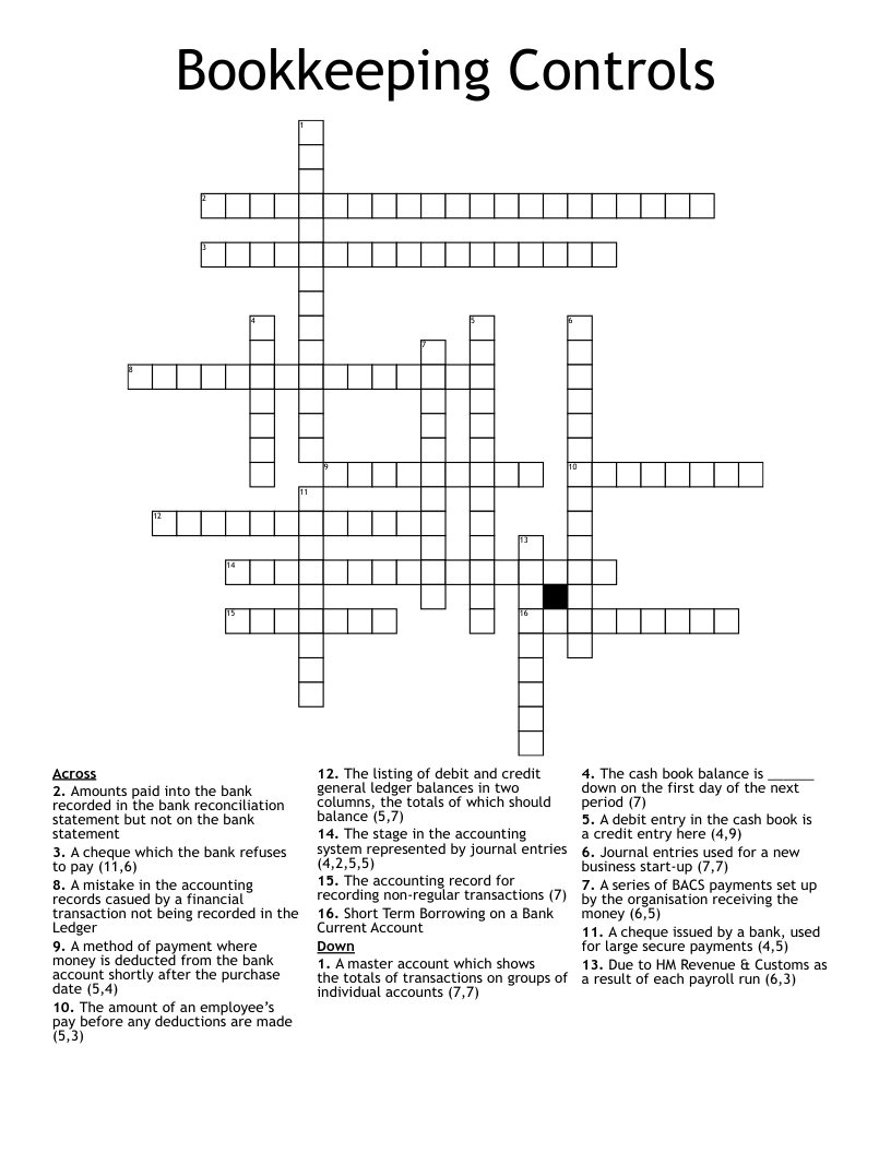 Bookkeeping Controls Crossword