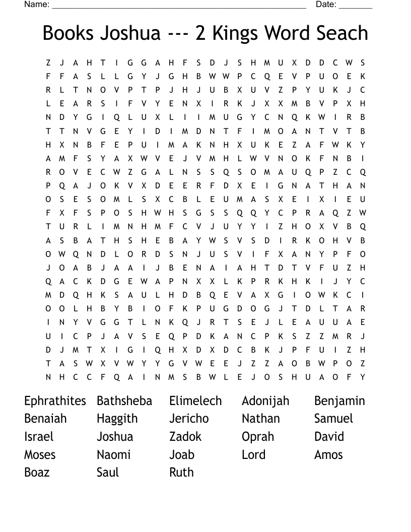Books Joshua --- 2 Kings Word Seach Word Search