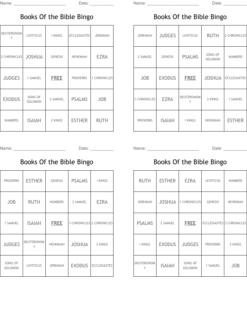 Books Of the Bible Bingo
