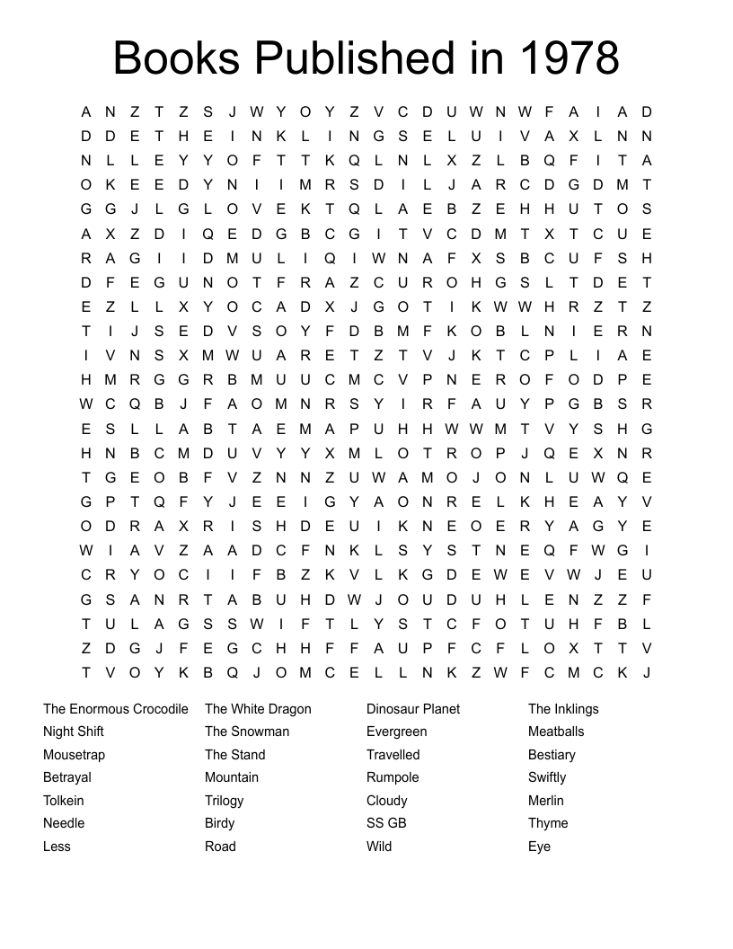 Books Published in 1978 Word Search