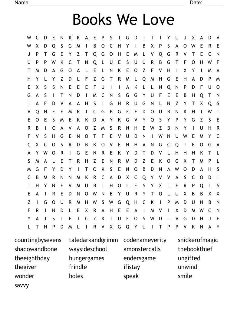 Books We Love Word Search