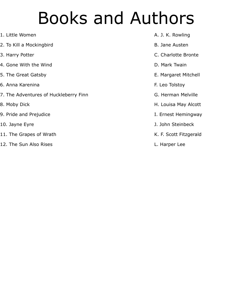Books and Authors Worksheet