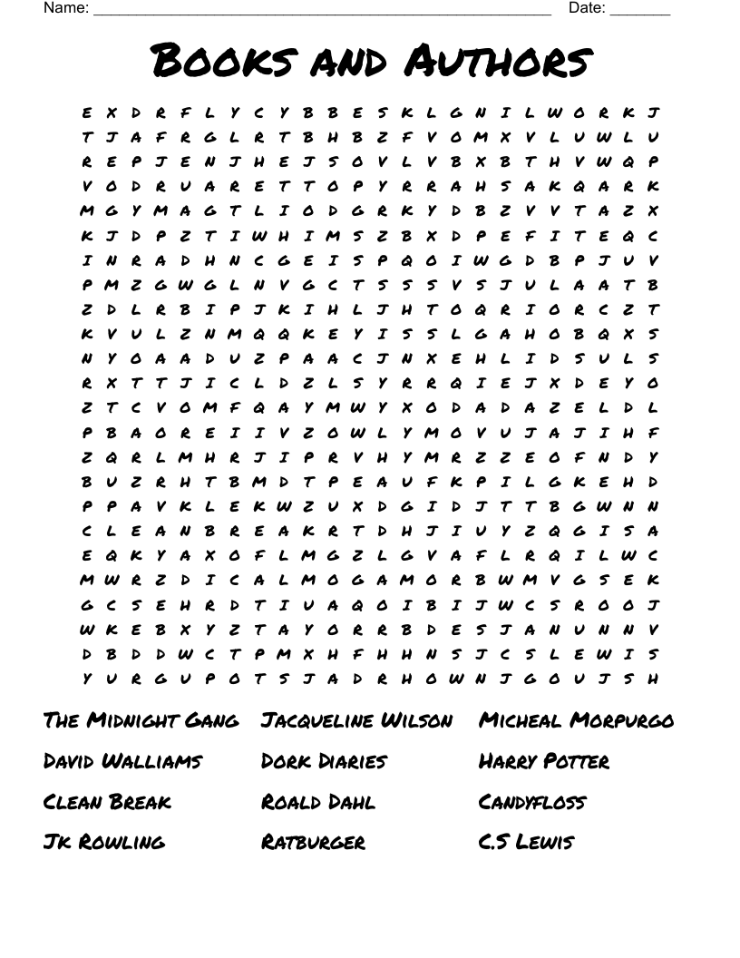 Books and Authors Word Search