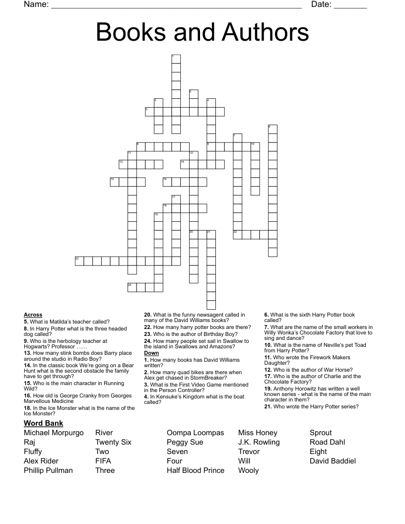 Books and Authors Crossword