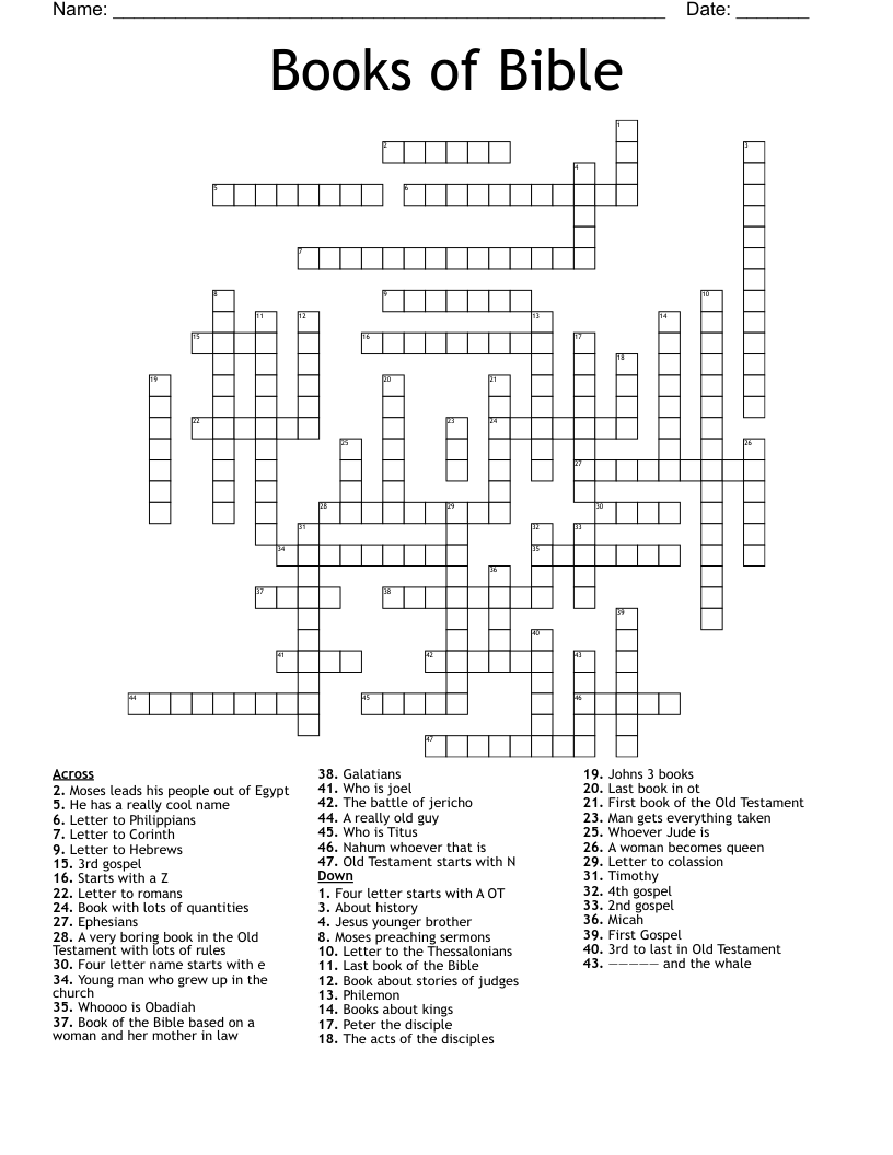 Books of Bible Crossword