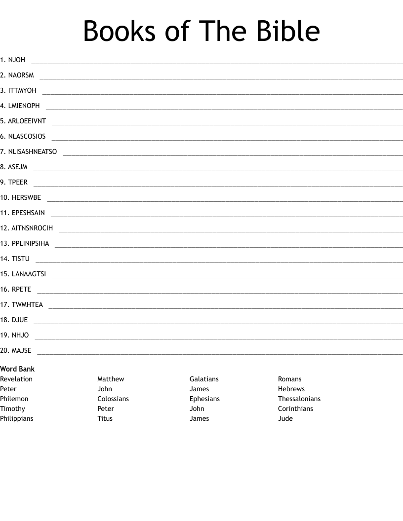 Books of The Bible Word Scramble