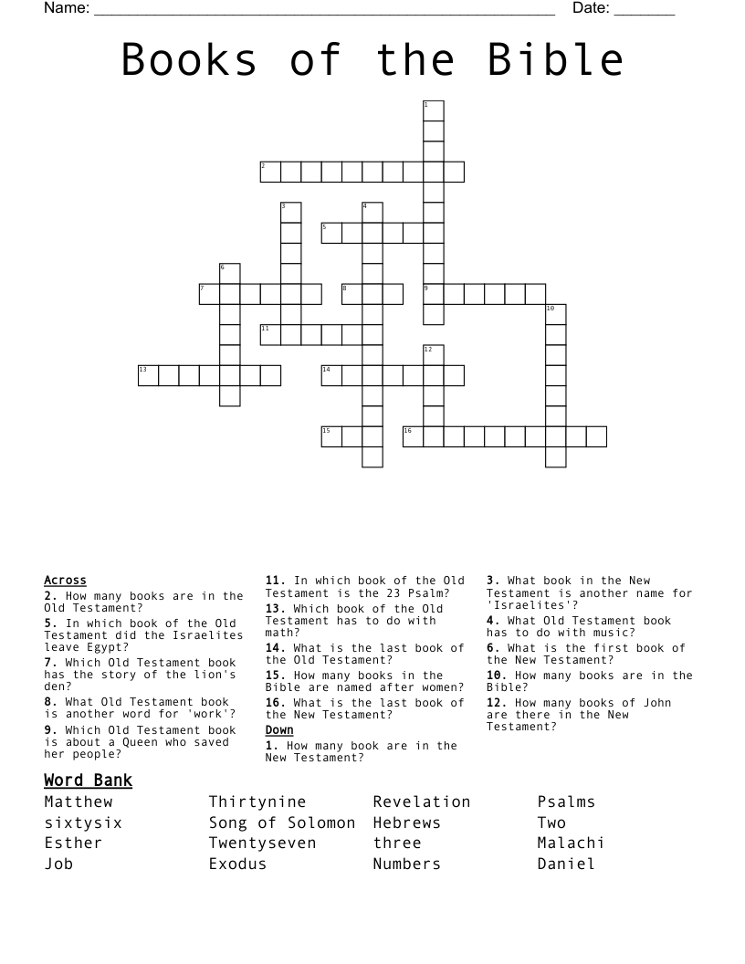 Books of the Bible Crossword