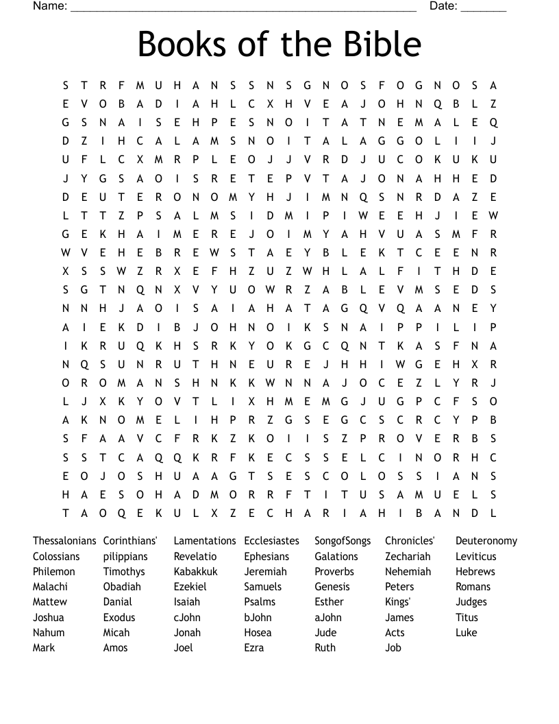 Books of the Bible Word Search