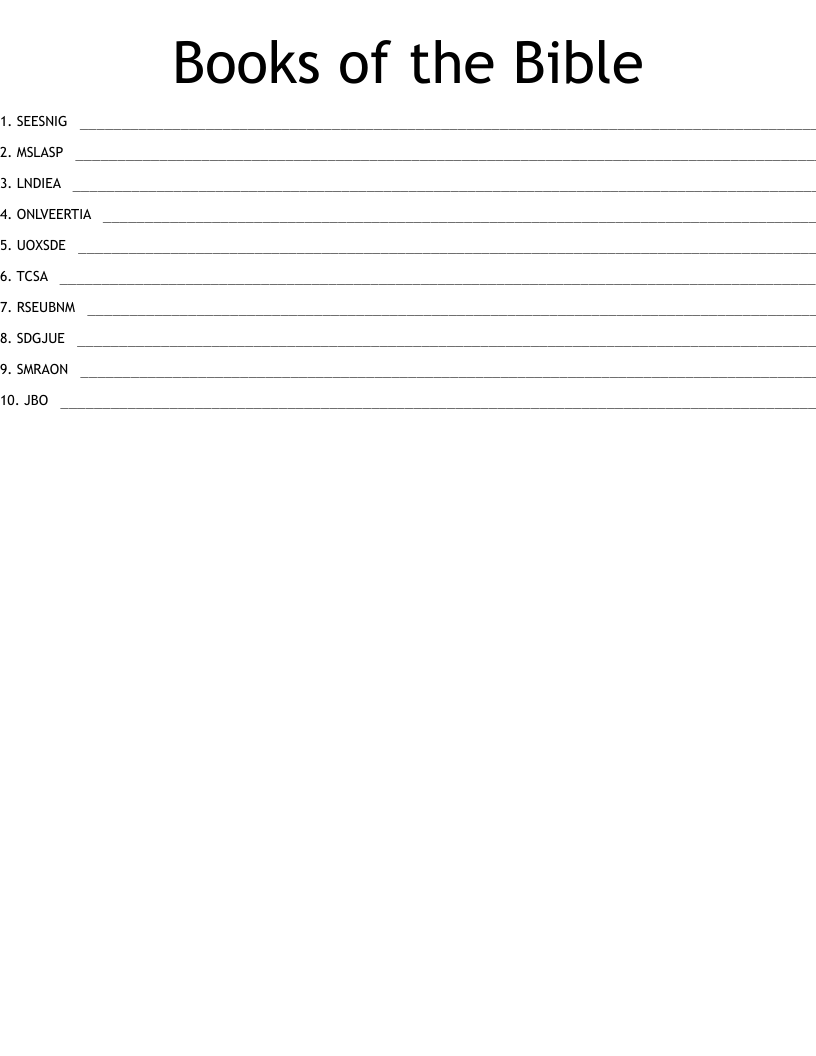 Books of the Bible Word Scramble