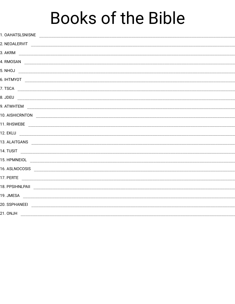 Books of the Bible Word Scramble