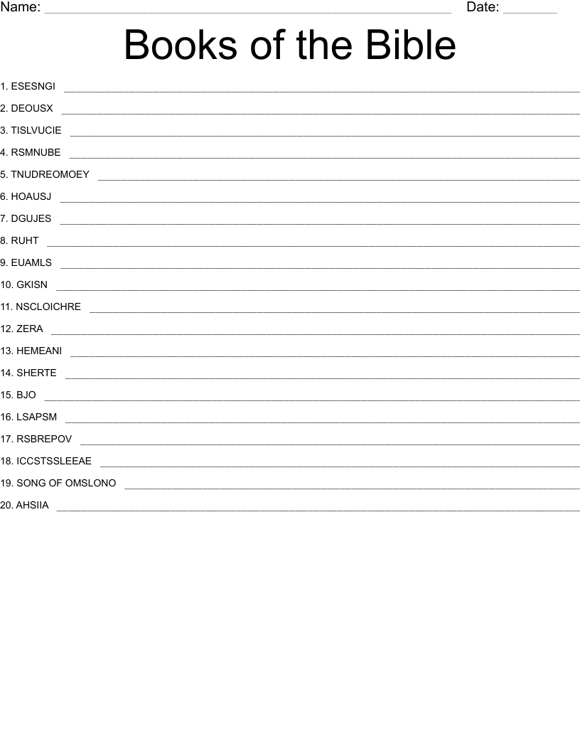 Books of the Bible Word Scramble