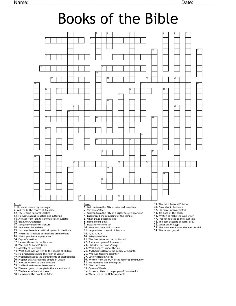 Books of the Bible Crossword