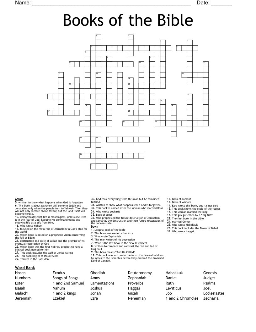 Books of the Bible Crossword