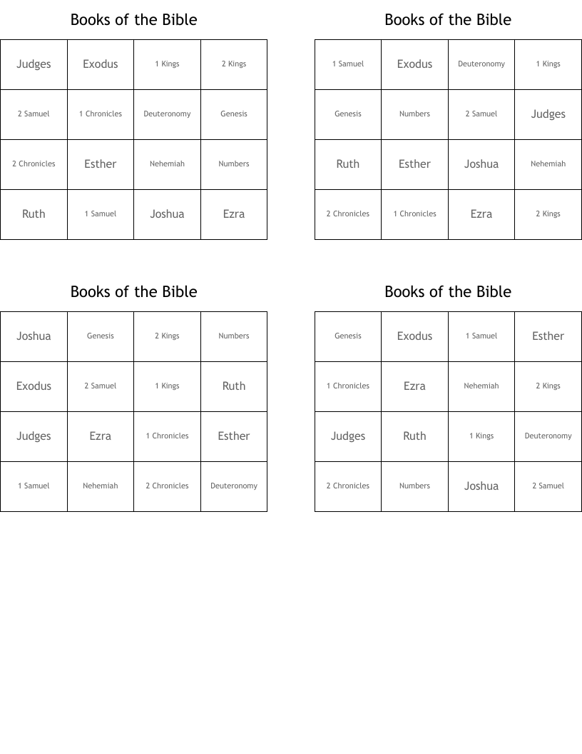 Books of the Bible Bingo Cards