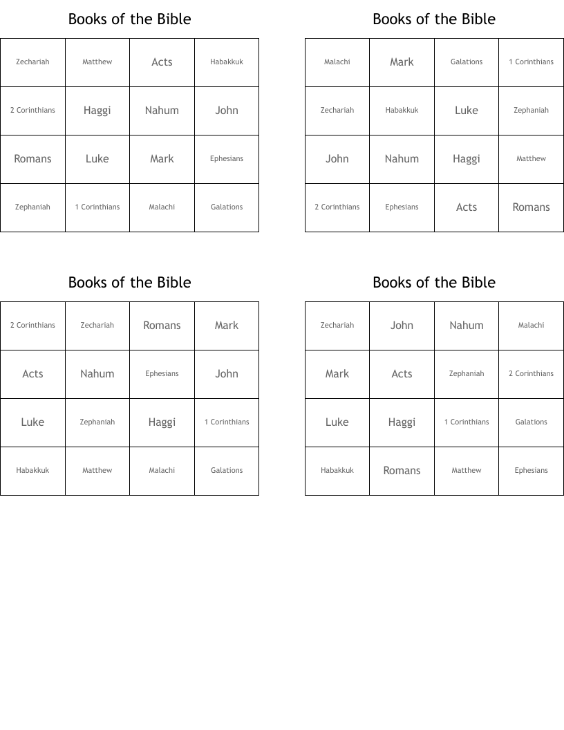 Books of the Bible Bingo Cards