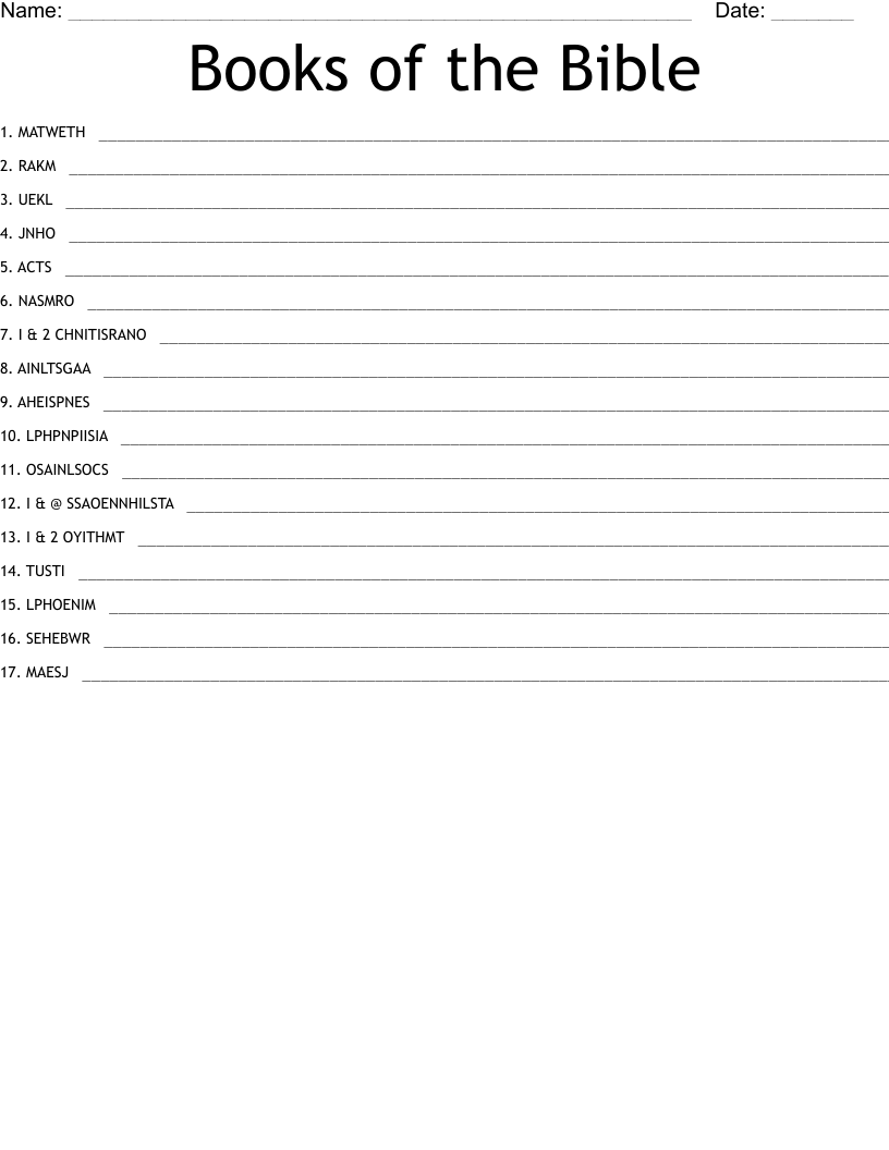 Books of the Bible Word Scramble