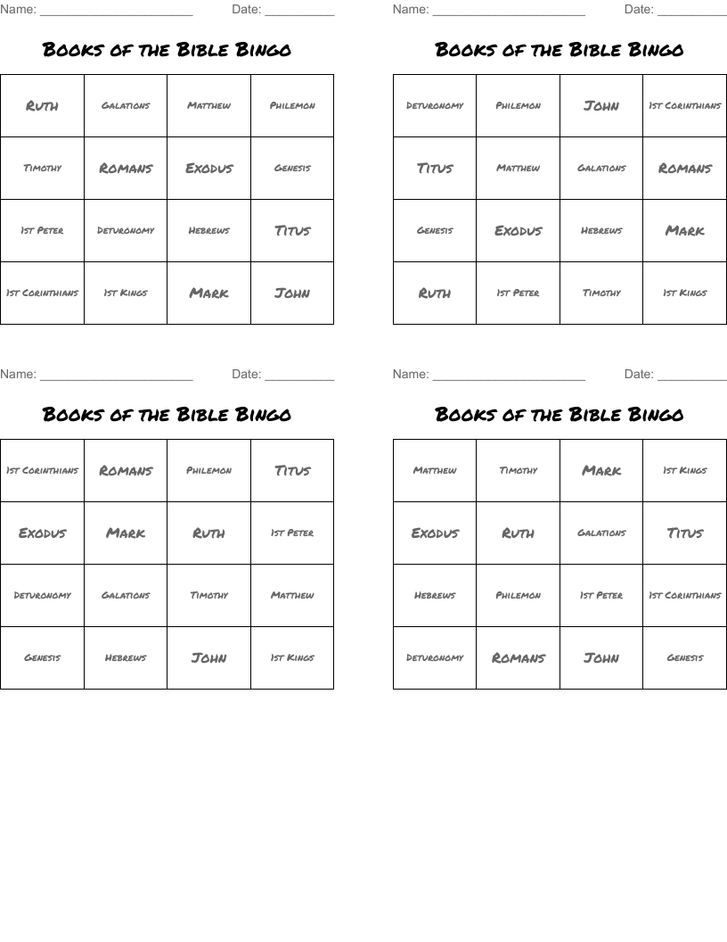 Books of the Bible Bingo