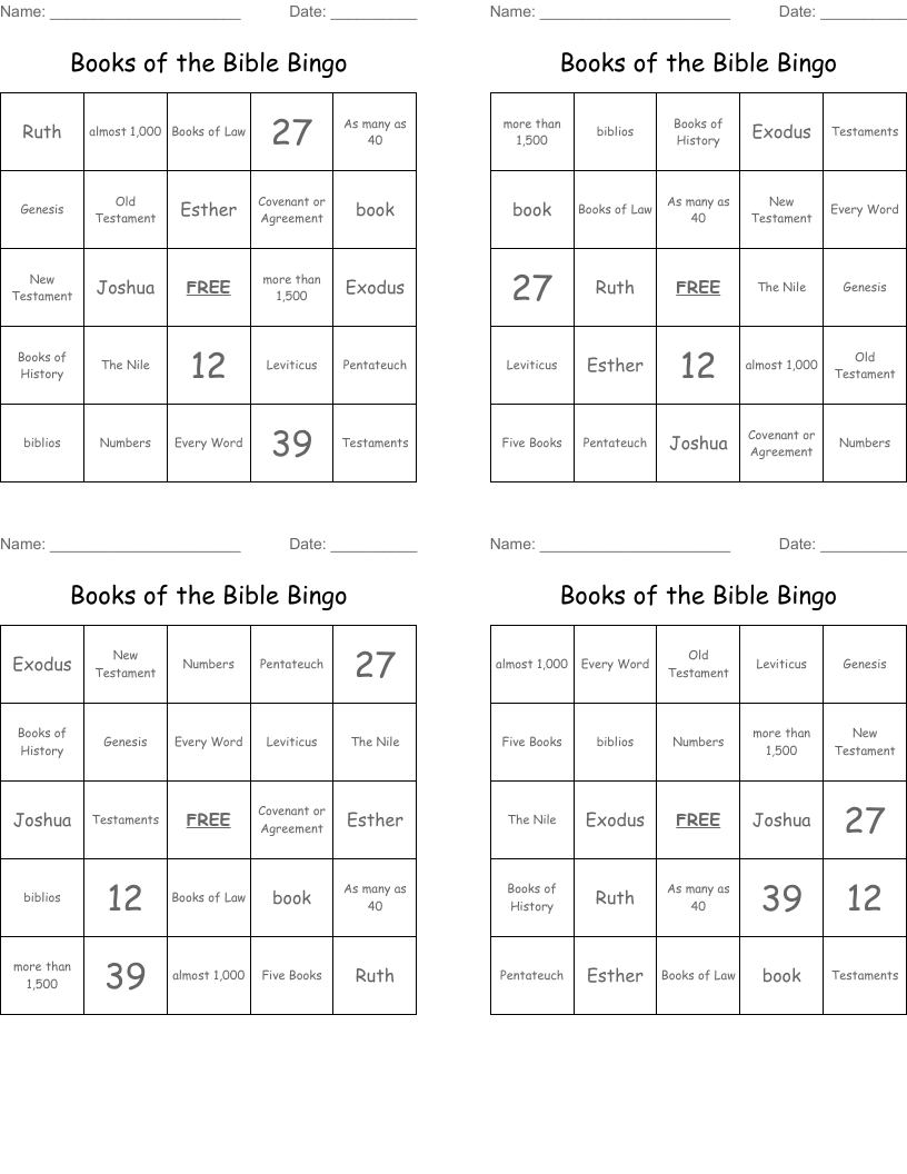 Books of the Bible Bingo