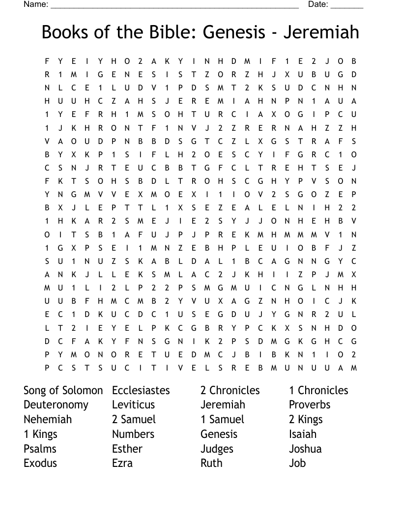 Books of the Bible: Genesis - Jeremiah Word Search