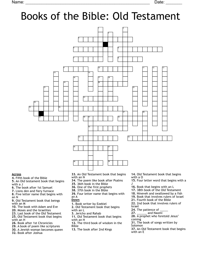 Books of the Bible: Old Testament Crossword
