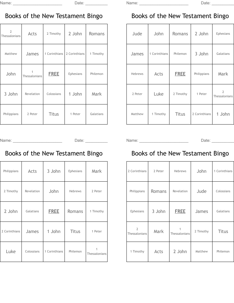 Books of the New Testament Bingo