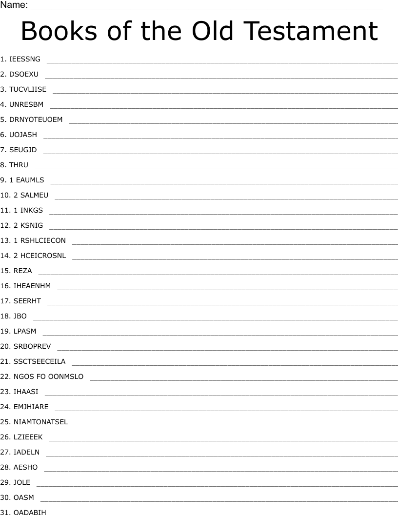 Books of the Old Testament Word Scramble
