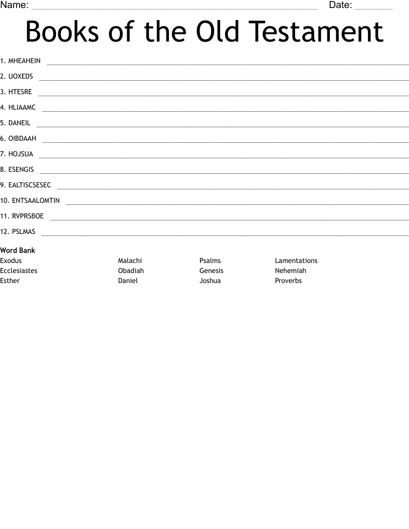 Books of the Old Testament Word Scramble