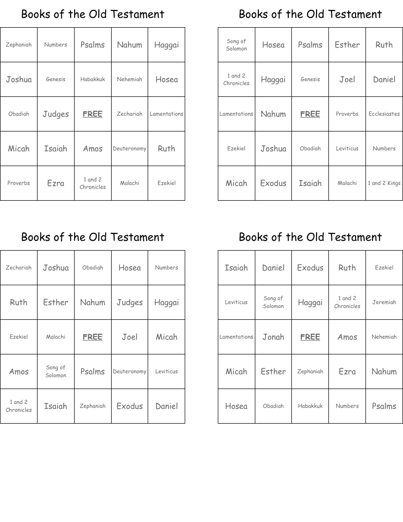 Books of the Old Testament Bingo Cards