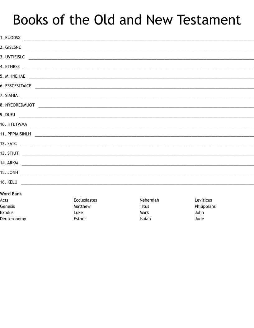 Books of the Old and New Testament Word Scramble