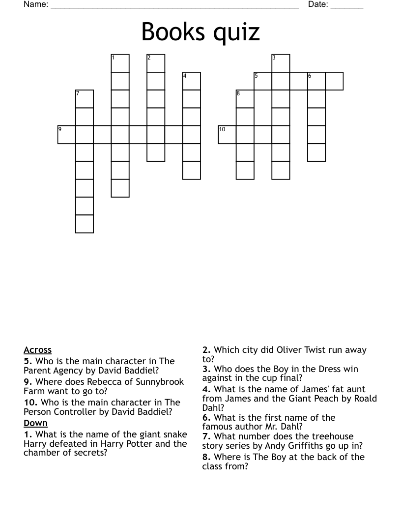Books quiz Crossword