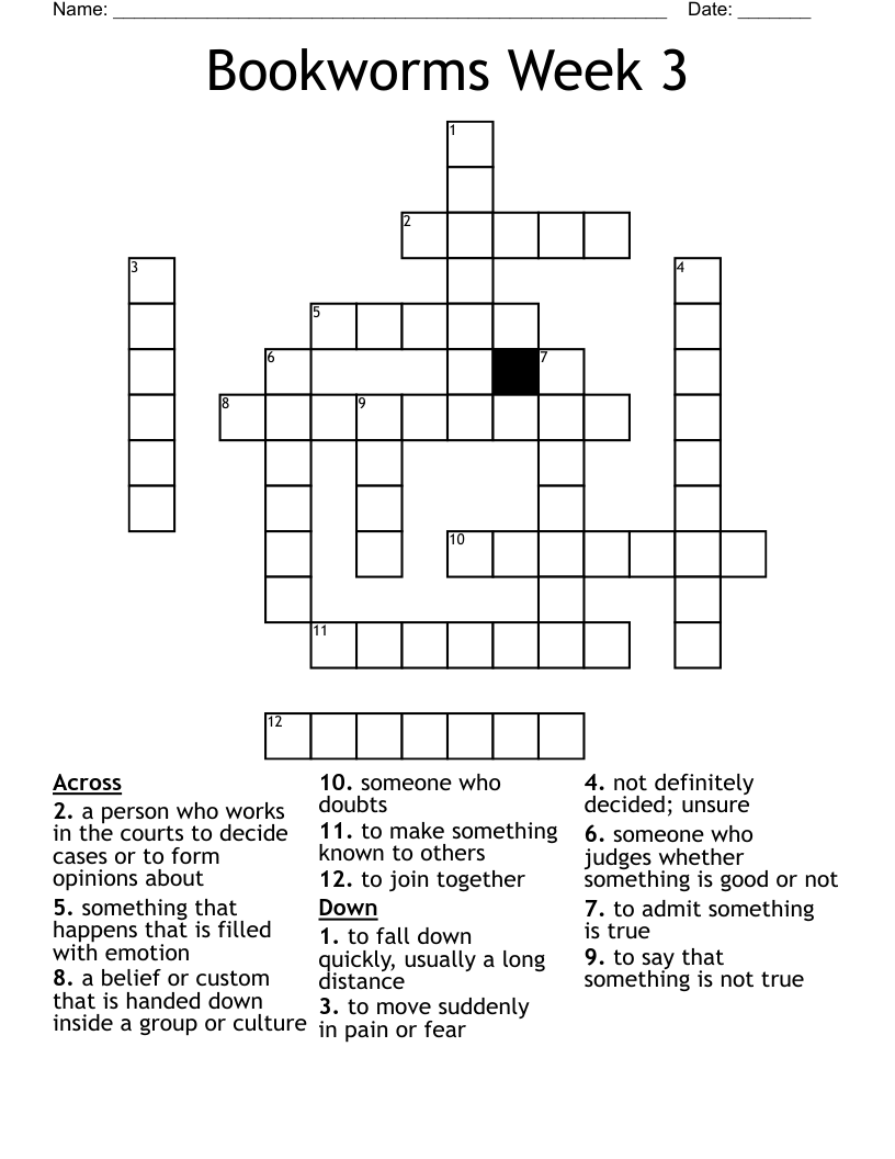 Bookworms Week 3 Crossword