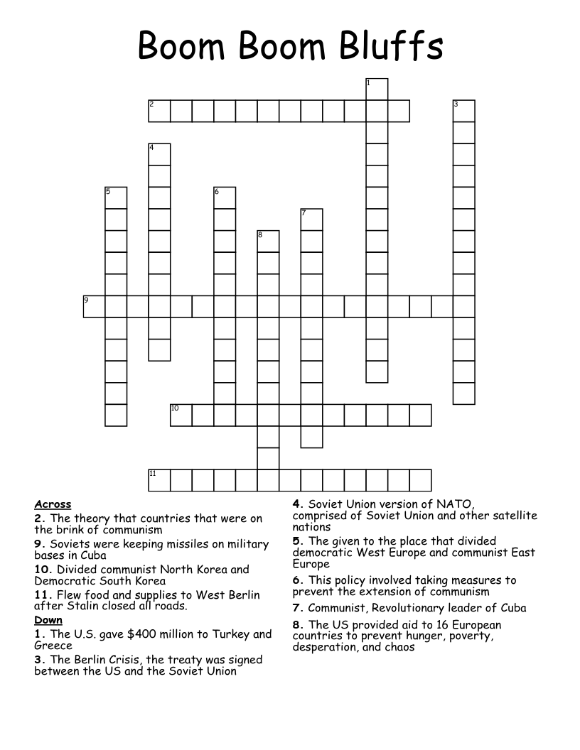 Boom Boom Bluffs Crossword