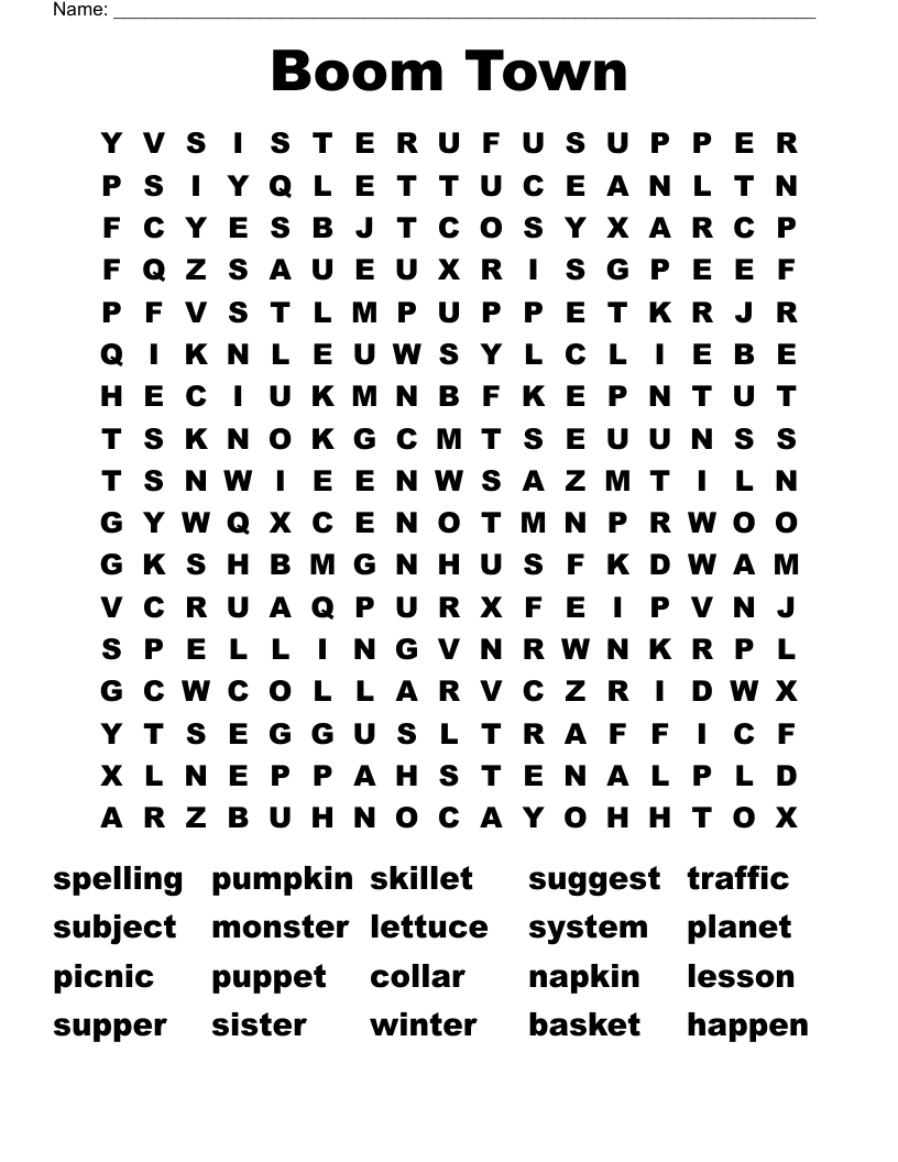 Boom Town Word Search