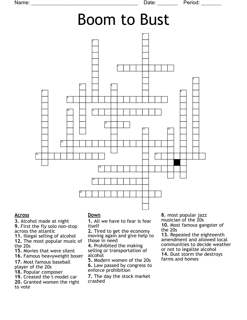 Boom to Bust Crossword