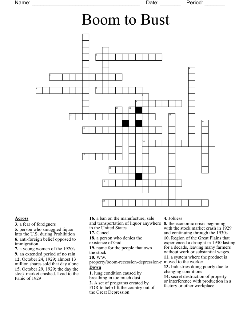 Boom to Bust Crossword