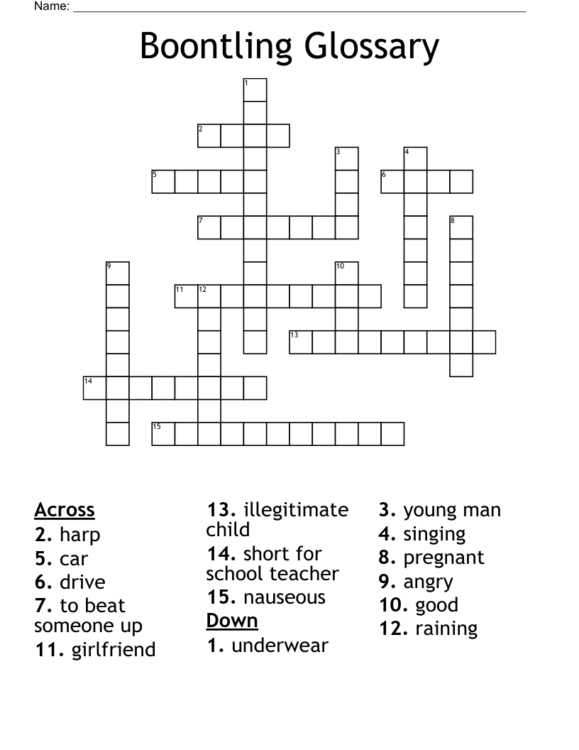 Boontling Glossary  Crossword
