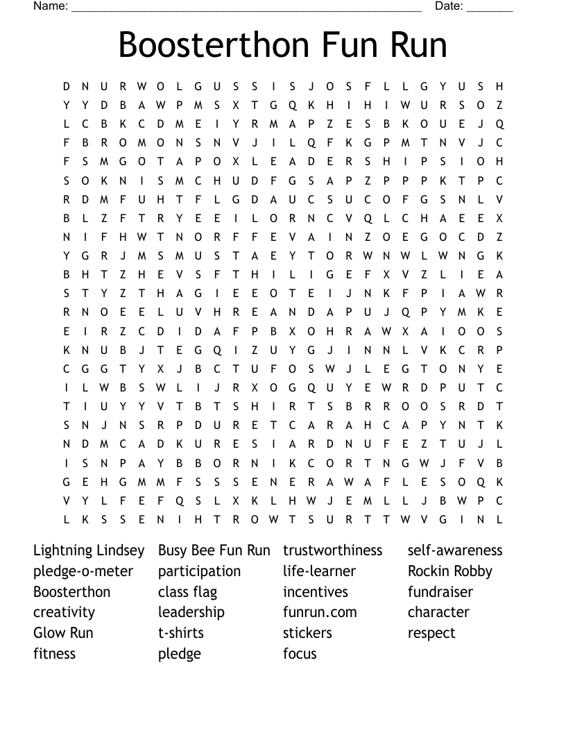 Boosterthon Fun Run Word Search