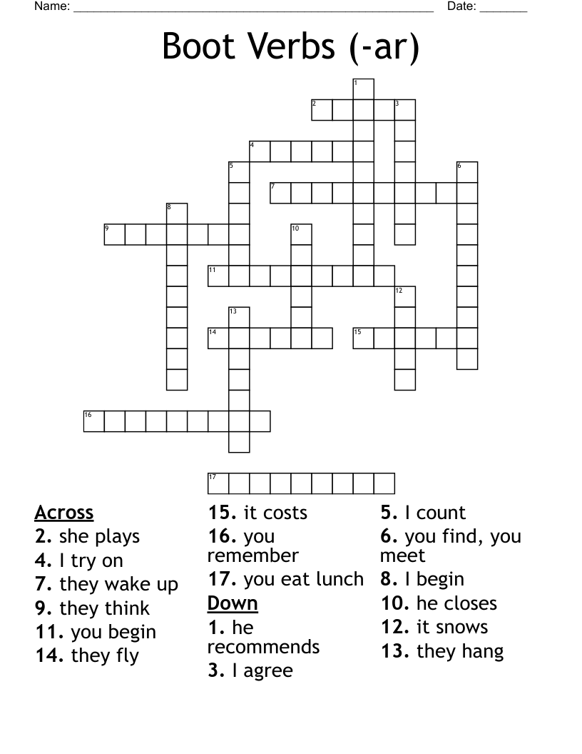 Boot Verbs (-ar) Crossword