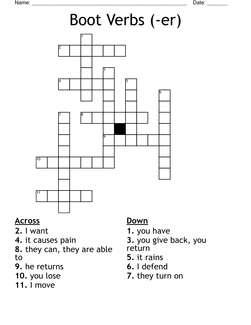 Boot Verbs (-er)  Crossword