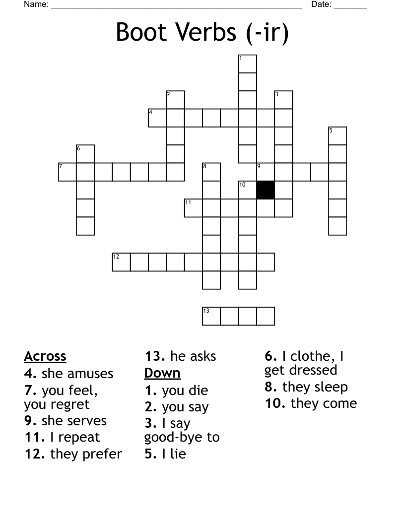 Boot Verbs (-ir) Crossword