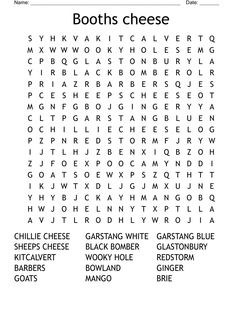 Booths cheese Word Search