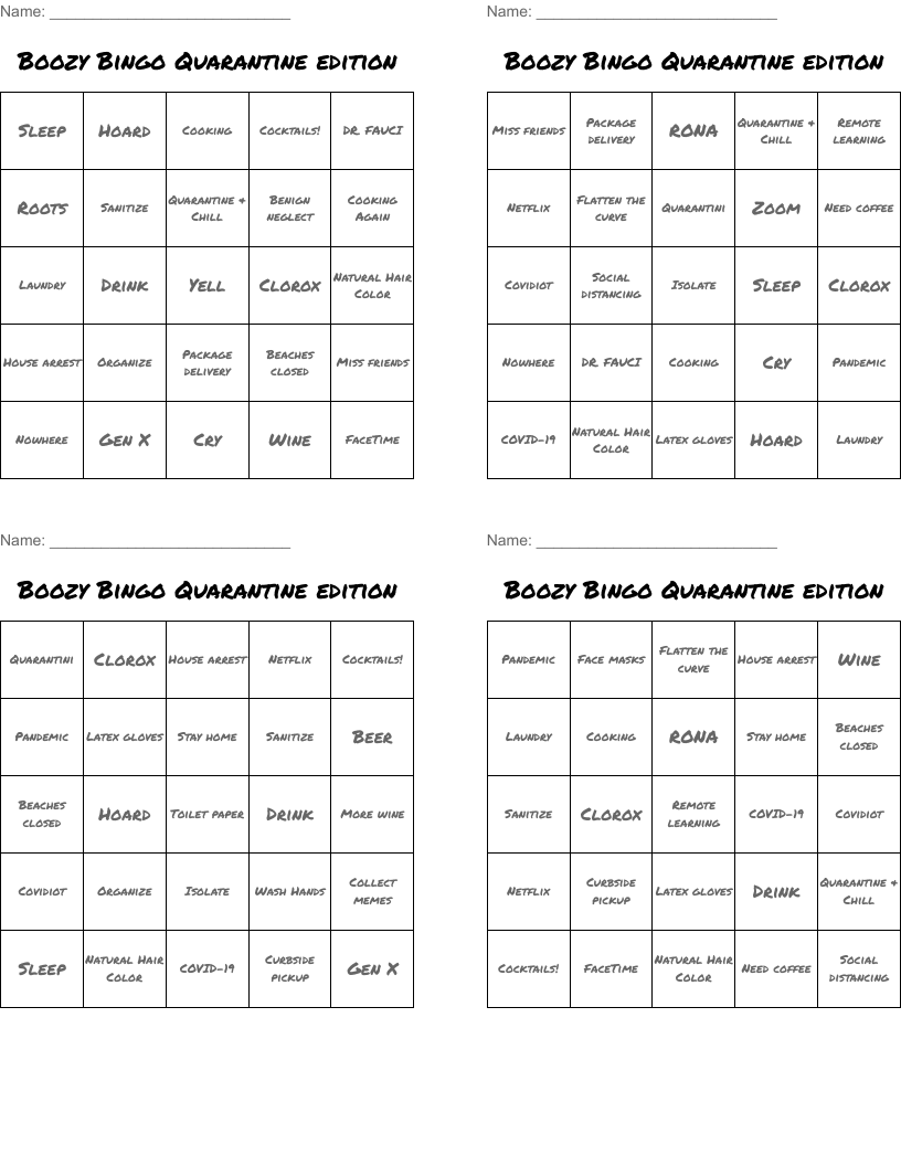 Boozy Bingo Quarantine edition