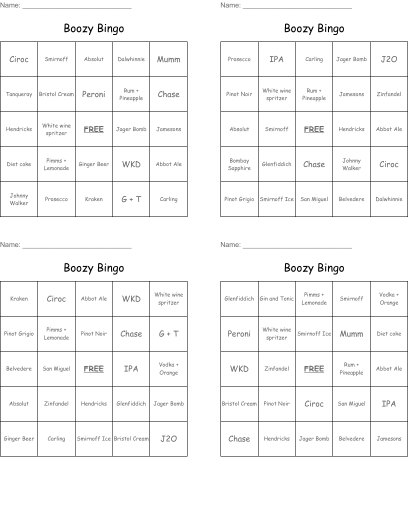 Boozy Bingo 