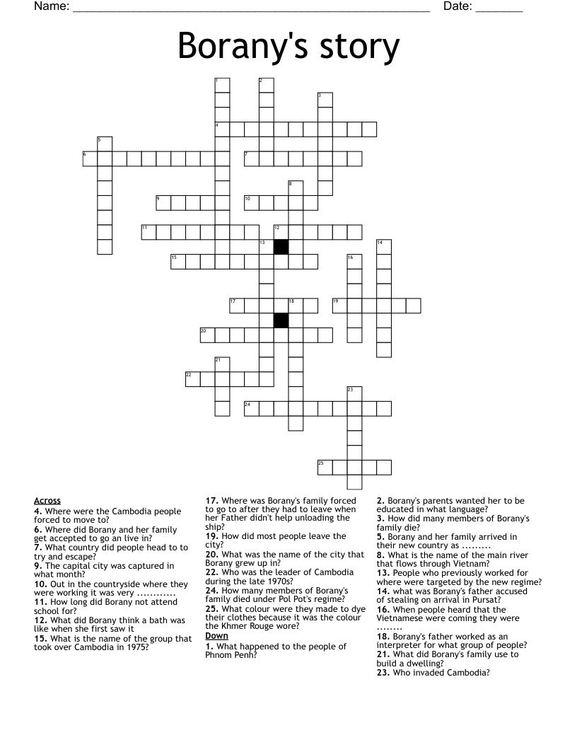 Borany's story Crossword