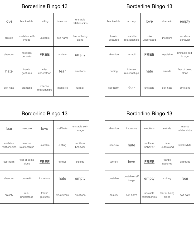 Borderline Bingo 13