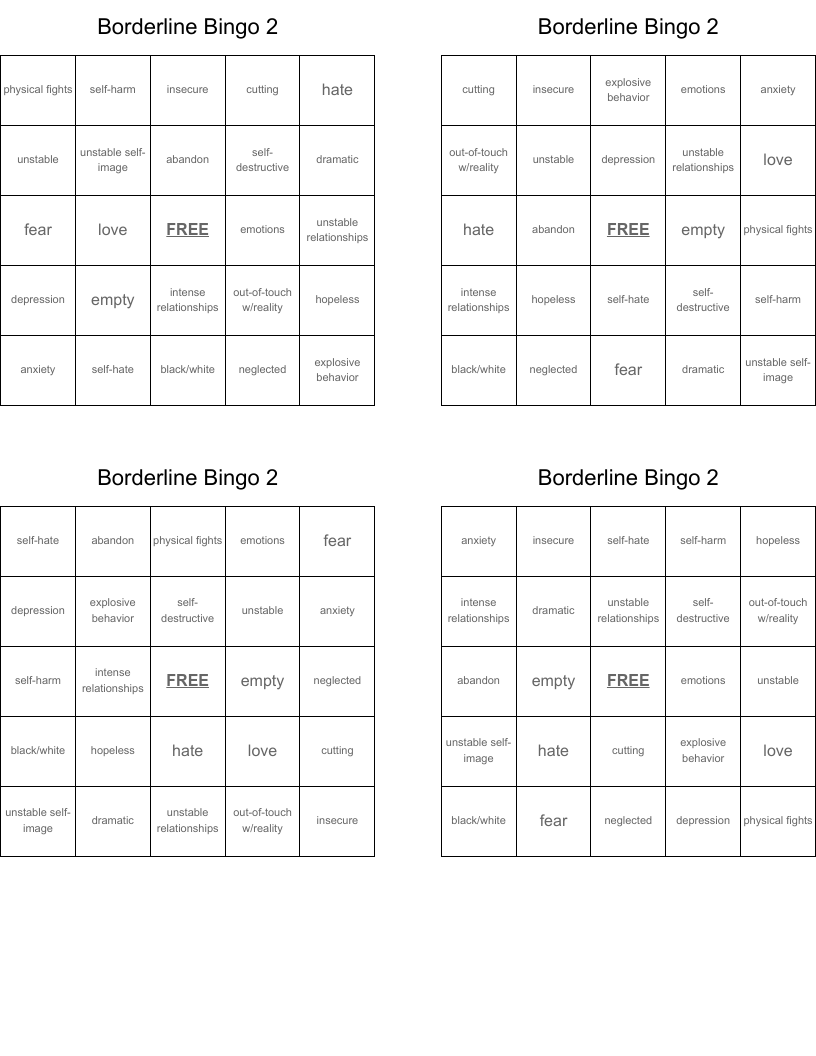 Borderline Bingo 2