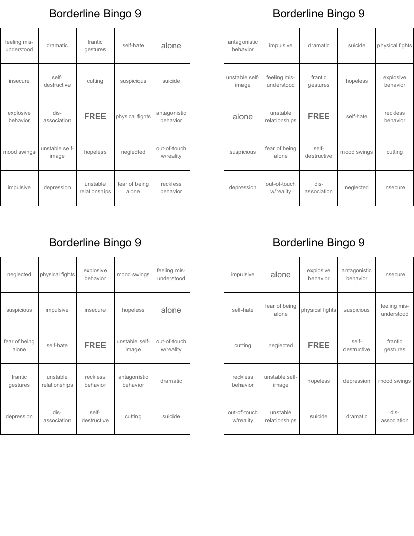 Borderline Bingo 9