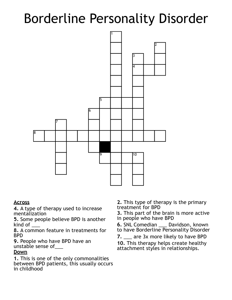 Borderline Personality Disorder Crossword