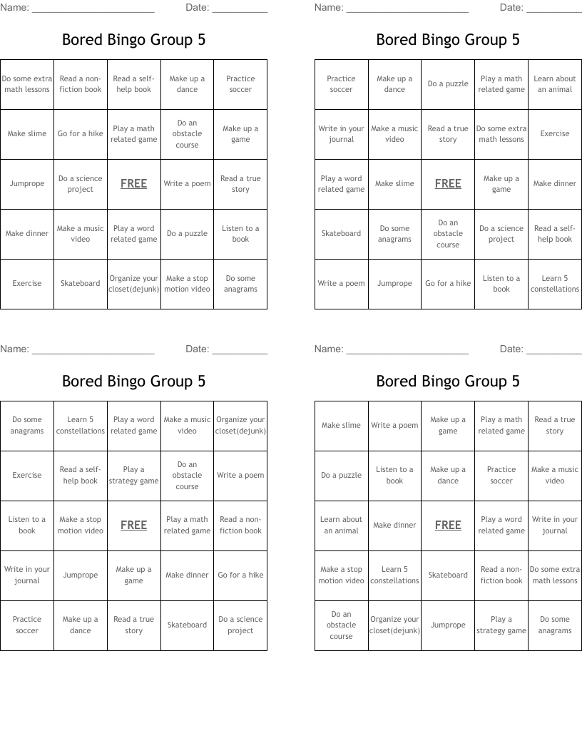 Bored Bingo Group 5