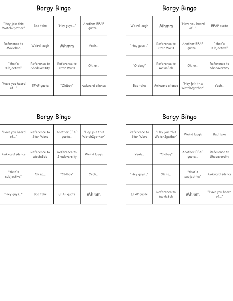 Borgy Bingo